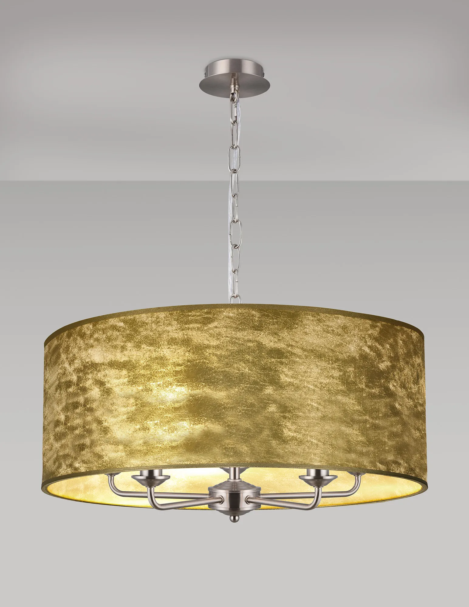 Banyan 60cm 5 Light Pendant Satin Nickel; Gold Leaf DK0678  Deco Banyan SN GL